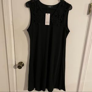 New Black Crochet Panel Dress